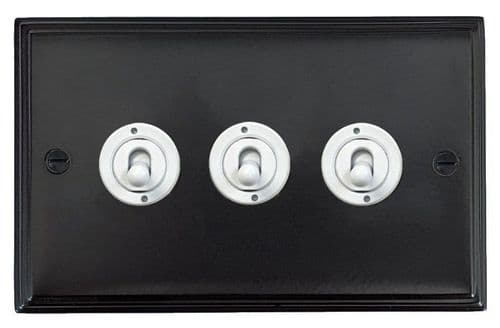 G&H VFB383-W Victorian Plate Matt Black 3 Gang 2 Way Toggle Light Switch