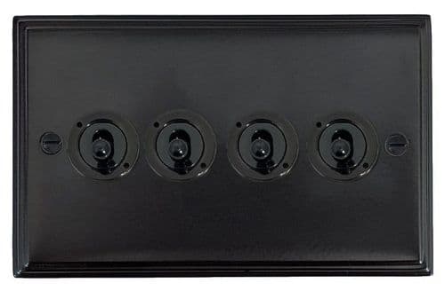 G&H VFB384-FBK Victorian Plate Matt Black 4 Gang 2 Way Toggle Light Switch