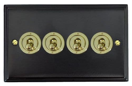 G&H VFB384-PB Victorian Plate Matt Black 4 Gang 2 Way Toggle Light Switch