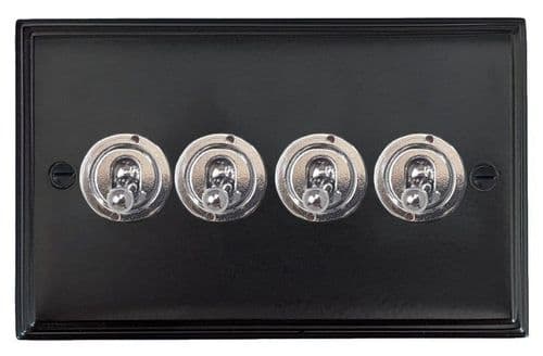 G&H VFB384-PC Victorian Plate Matt Black 4 Gang 2 Way Toggle Light Switch