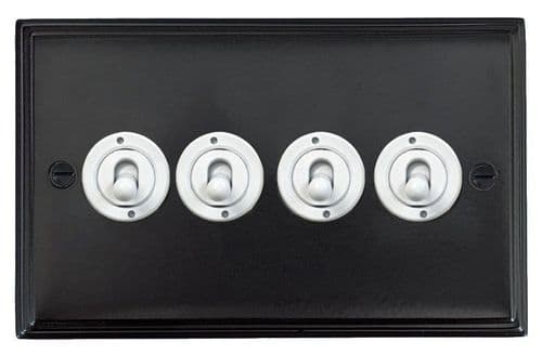 G&H VFB384-W Victorian Plate Matt Black 4 Gang 2 Way Toggle Light Switch