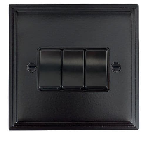 G&H VFB3B Victorian Plate Matt Black 3 Gang 1 or 2 Way Rocker Light Switch