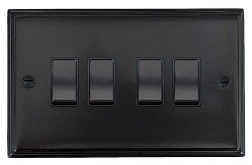 G&H VFB4B Victorian Plate Matt Black 4 Gang 1 or 2 Way Rocker Light Switch