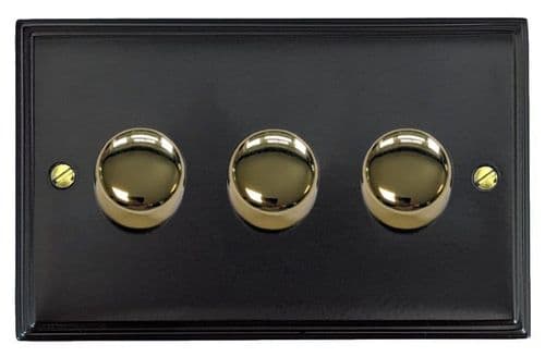 G&H VFB523-PB Victorian Plate Matt Black 3 Gang 1 or 2 Way LED Dimmer Switch
