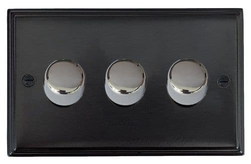 G&H VFB523-PC Victorian Plate Matt Black 3 Gang 1 or 2 Way LED Dimmer Switch
