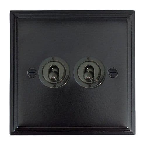 G&H VFB82C-BN Victorian Plate Matt Black 2 Gang Intermediate Toggle Light Switch