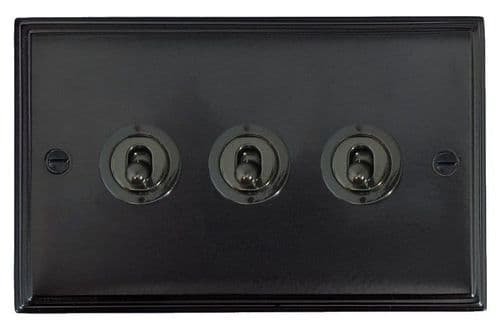 G&H VFB83C-BN Victorian Plate Matt Black 3 Gang 2 x 2 Way 1 x Intermediate Toggle Light Switch