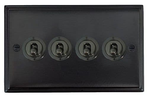 G&H VFB84C-BN Victorian Plate Matt Black 4 Gang 2 x 2 Way 2 x Intermediate Toggle Light Switch