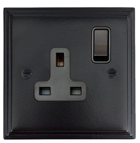 G&H VFB9B Victorian Plate Matt Black 1 Gang Single 13A Switched Plug Socket