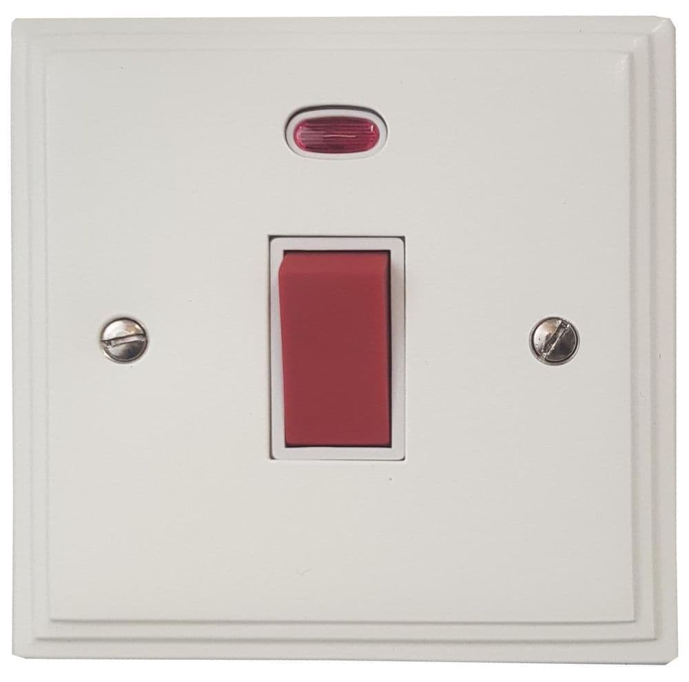 G&H VW46W Victorian Plate Matt White 45 Amp DP Cooker Switch & Neon Single Plate