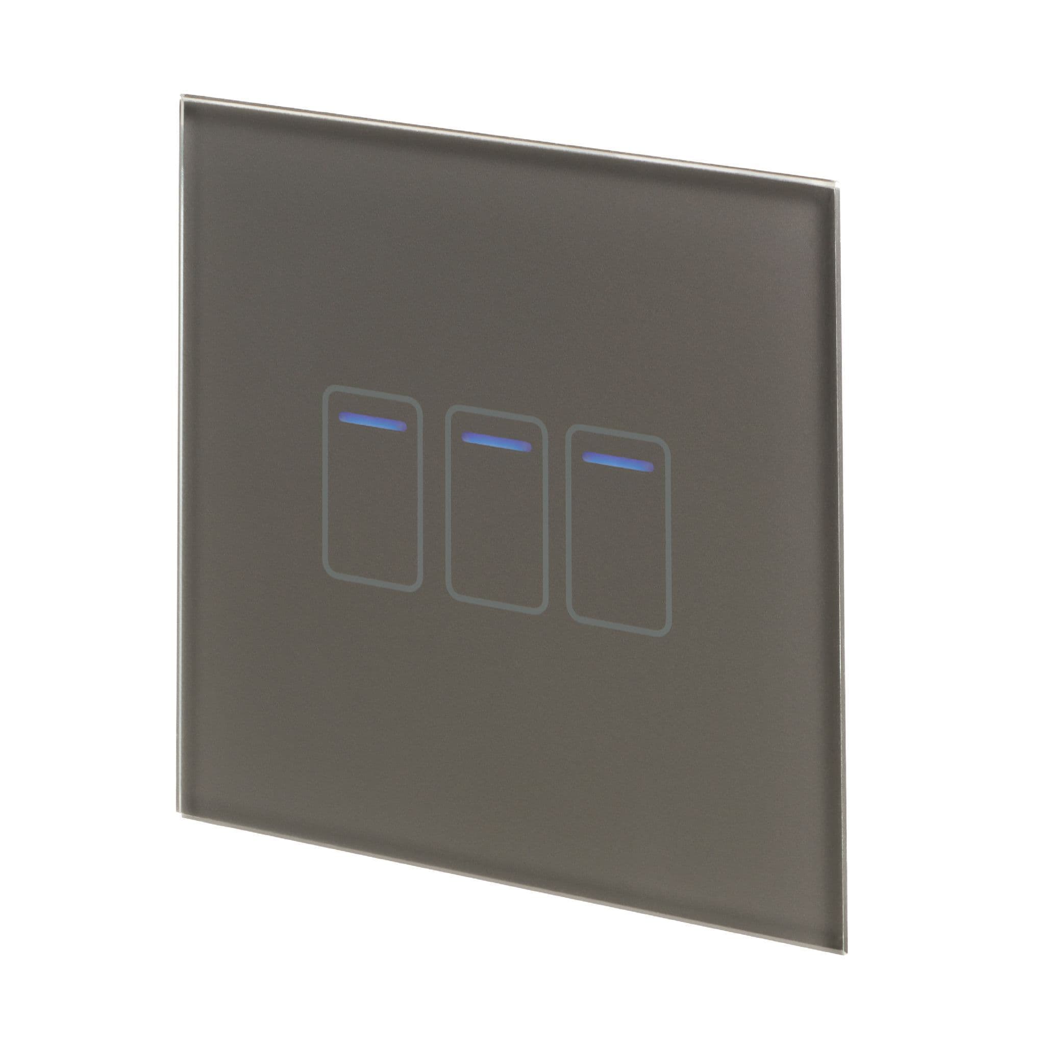 RetroTouch 3 Gang 1 Way Grey Glass Touch Switch 01416