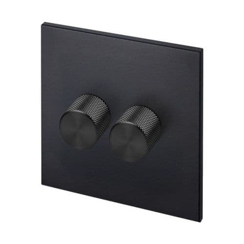 Retrotouch Aura MM16MB-D22B-LEDB 2 Gang LED Dimmer Switch - Matt Black with Black Knobs