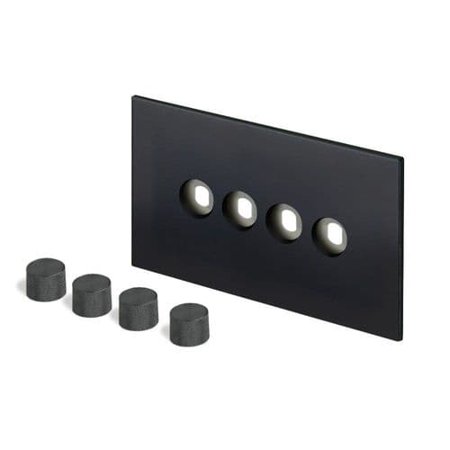 Retrotouch Aura MM29MB-D42B-BN Dimmer Plate 4 Gang with Nickel Knobs - Matt Black