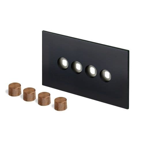 Retrotouch Aura MM29MB-D42B-BZ Dimmer Plate 4 Gang with Bronze Knobs - Matt Black