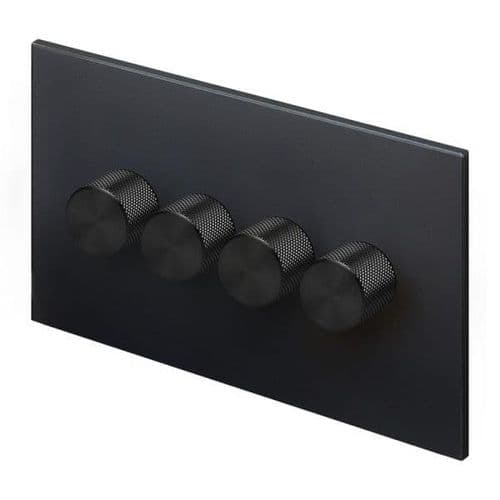 Retrotouch Aura MM29MB-D42B-LEDB 4 Gang LED Dimmer Switch - Matt Black with Black Knobs