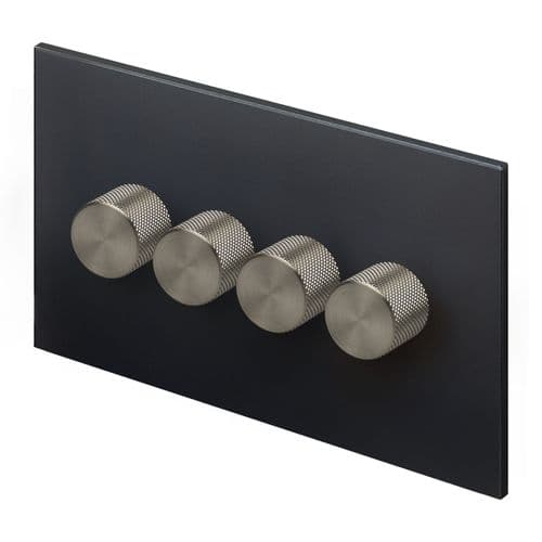 Retrotouch Aura MM29MB-D42B-LEDBN 4 Gang LED Dimmer Switch - Matt Black with Nickel Knobs