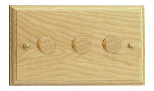 Varilight HK43A Kilnwood Ash 3 Gang 2-Way Push On/Off Dimmer 40-250W V-Dim