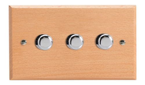 Varilight HK43BE Kilnwood Scandic Beech 3 Gang 2-Way Push On/Off Dimmer 40-250W V-Dim