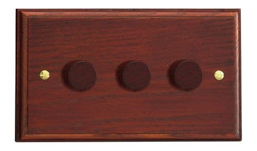 Varilight HK43M Kilnwood Mahogany 3 Gang 2-Way Push On/Off Dimmer 40-250W V-Dim