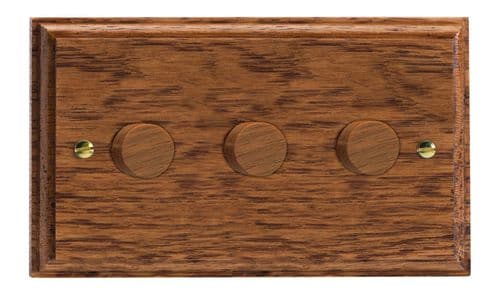 Varilight HK43MO Kilnwood Medium Oak 3 Gang 2-Way Push On/Off Dimmer 40-250W V-Dim