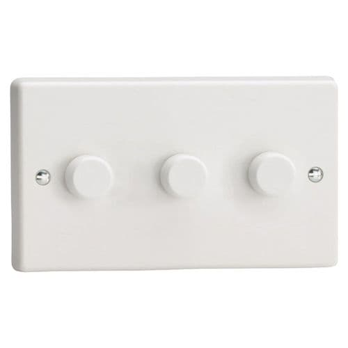 Varilight HQ43W White Plastic 3 Gang 2-Way Push On/Off Dimmer 40-250W V-Dim
