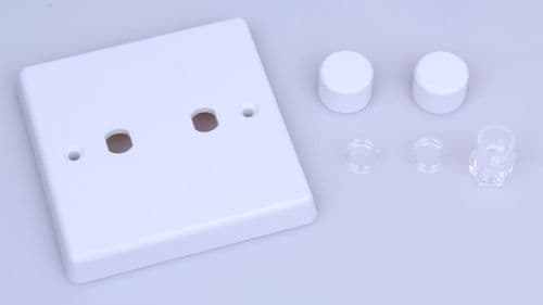 Varilight WQ2W White Plastic 2 Gang Dimmer Plate Only + Dimmer Knobs