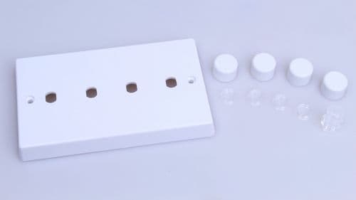 Varilight WQD4W White Plastic 4 Gang Dimmer Plate Only + Dimmer Knobs