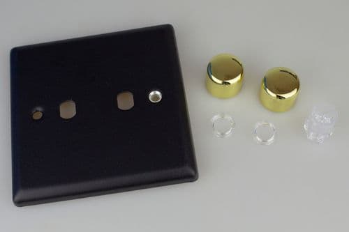 Varilight WY2V.MB Vogue Matt Black Matrix 2 Gang Dimmer Kit inc Knobs Single Plate