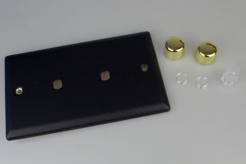Varilight WYD2V.MB Vogue Matt Black Matrix 2 Gang Dimmer Kit inc Knobs Twin Plate