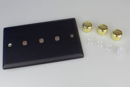 Varilight WYD3V.MB Vogue Matt Black Matrix 3 Gang Dimmer Kit inc Knobs Twin Plate