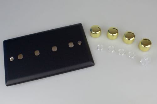 Varilight WYD4V.MB Vogue Matt Black Matrix 4 Gang Dimmer Kit inc Knobs Twin Plate