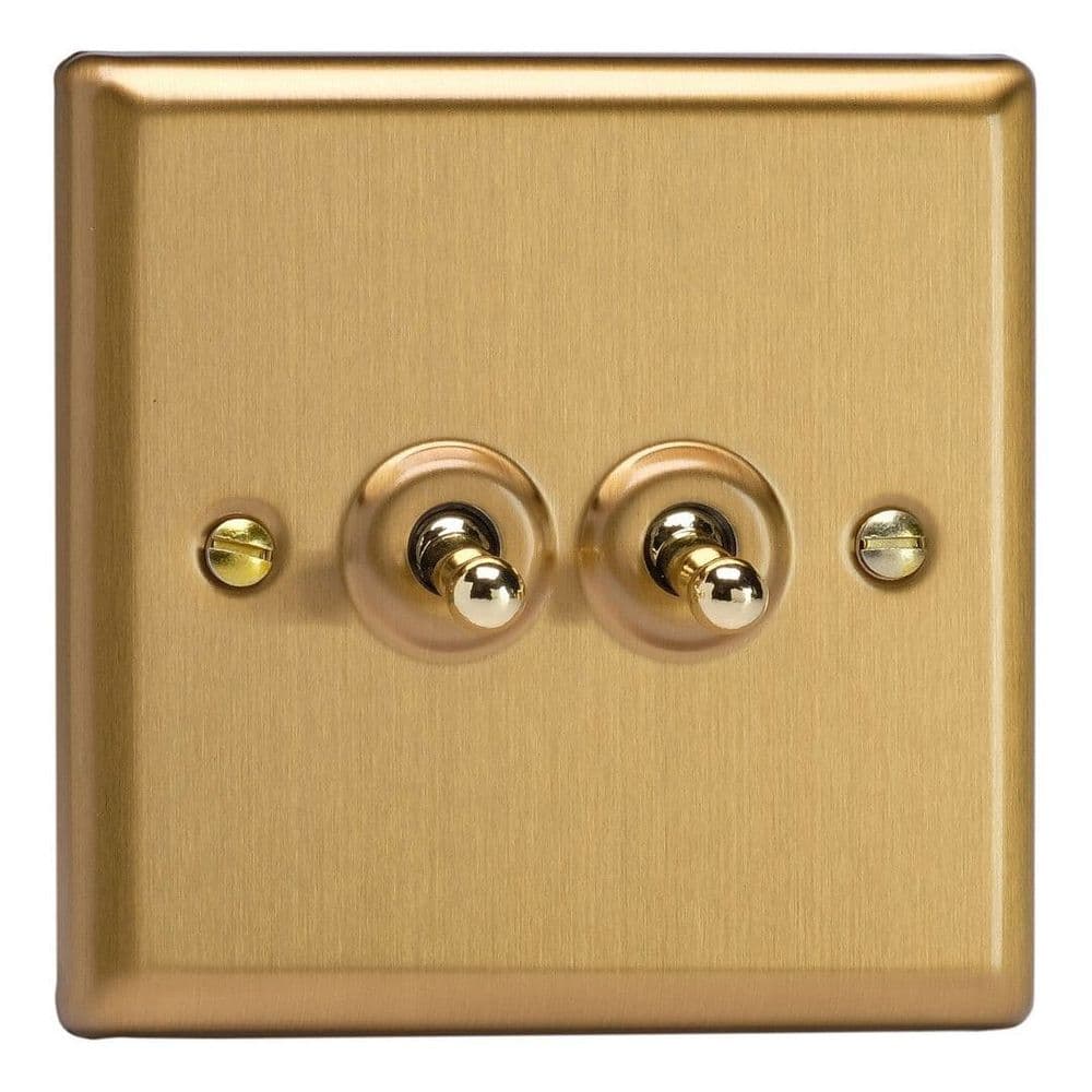 Varilight XBT2 Classic Brushed Brass 2 Gang 10A 1 or 2 Way Toggle Light