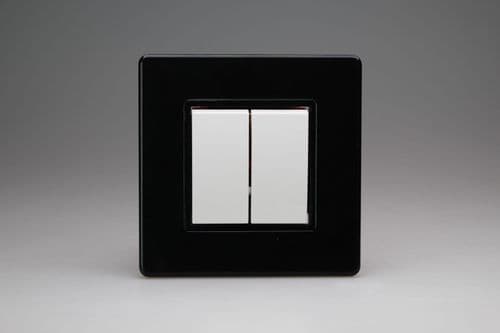 Varilight XDL2LWS Screwless Premium Black 2-Gang 10A 1- or 2-Way Large Rocker Switch
