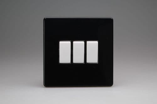 Varilight XDL3WS Screwless Premium Black 3-Gang 10A 1- or 2-Way Rocker Switch