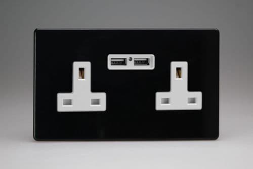 Varilight XDL5U2WS Screwless Premium Black 2-Gang 13A Unswitched USB A Socket