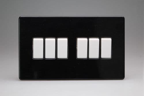 Varilight XDL96WS Screwless Premium Black 6-Gang 10A 1- or 2-Way Rocker Switch