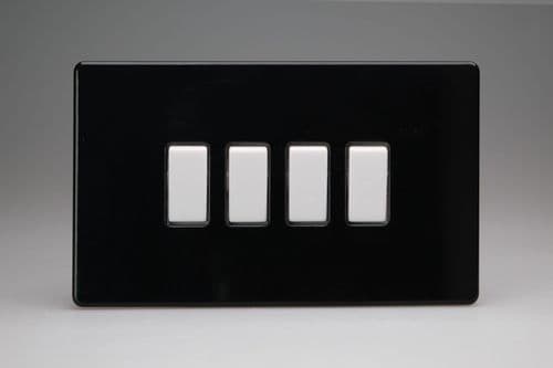 Varilight XDL9WS Screwless Premium Black 4-Gang 10A 1- or 2-Way Rocker Switch