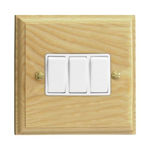 Varilight XK3AW Kilnwood Ash 3 Gang 10A 1 or 2 Way Rocker Light Switch