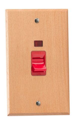 Varilight XK45NBEW Kilnwood Scandic Beech 45A DP Cooker Switch Vertical Twin Plate + Neon