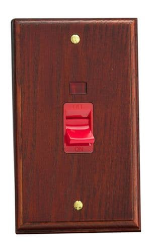 Varilight XK45NMB Kilnwood Mahogany 45A DP Cooker Switch Vertical Twin Plate + Neon