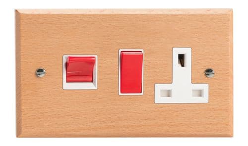 Varilight XK45PBEW Kilnwood Scandic Beech 45A DP Cooker Switch + 13A Switched Socket