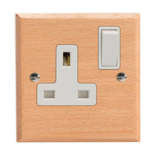 Varilight XK4BEW Kilnwood Scandic Beech 1 Gang 13A DP Single Switched Plug Socket