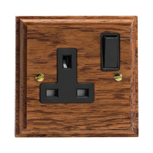 Varilight XK4MOB Kilnwood Medium Oak 1 Gang 13A DP Single Switched Plug Socket