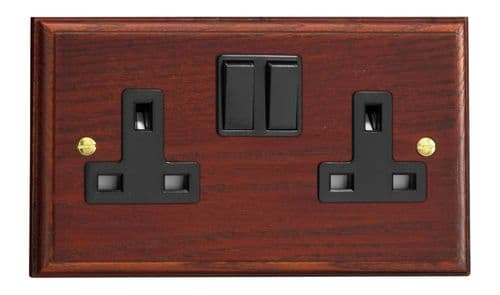 Varilight XK5MB Kilnwood Mahogany 2 Gang Double 13A Switched Plug Socket