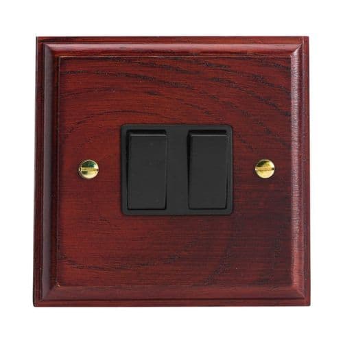 Varilight XK77MB Kilnwood Mahogany 2 Gang 10A Intermediate Rocker Light Switch