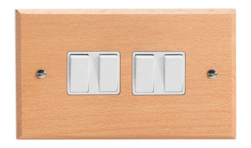 Varilight XK9BEW Kilnwood Scandic Beech 4 Gang 10A 1 or 2 Way Rocker Light Switch