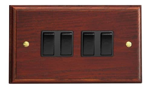 Varilight XK9MB Kilnwood Mahogany 4 Gang 10A 1 or 2 Way Rocker Light Switch