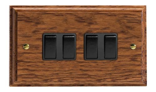 Varilight XK9MOB Kilnwood Medium Oak 4 Gang 10A 1 or 2 Way Rocker Light Switch