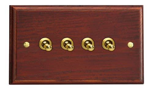 Varilight XKT9M Kilnwood Mahogany 4 Gang 10A 1 or 2 Way Toggle Light Switch