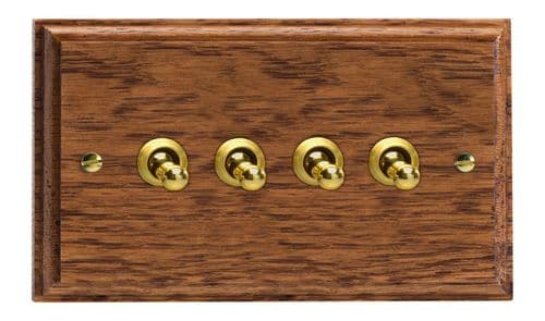 Varilight XKT9MO Kilnwood Medium Oak 4 Gang 10A 1 or 2 Way Toggle Light Switch